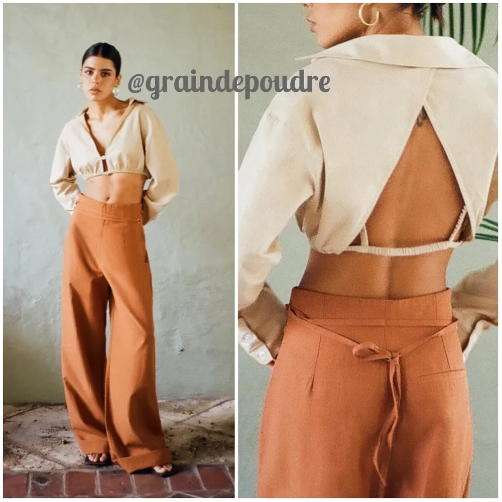 Rare! Zara Brown Full Length Tie Belt Linen Blend Pants XS